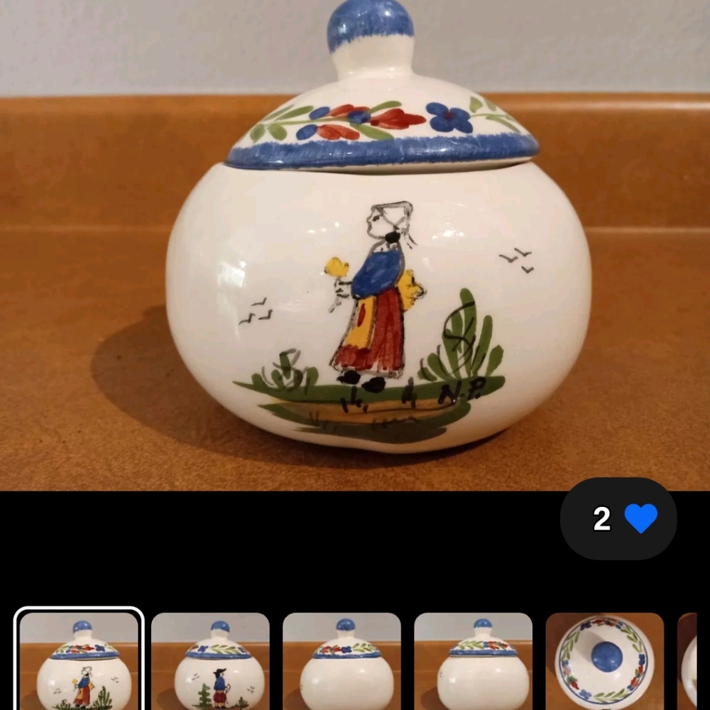 Antique Blue Ridge Pottery ERWIN TENN Sugar Container Negatha P Hand Painted